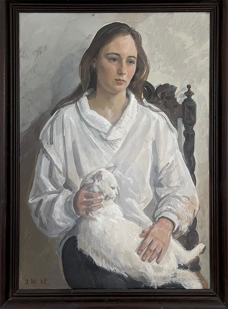 Woman with White Cat